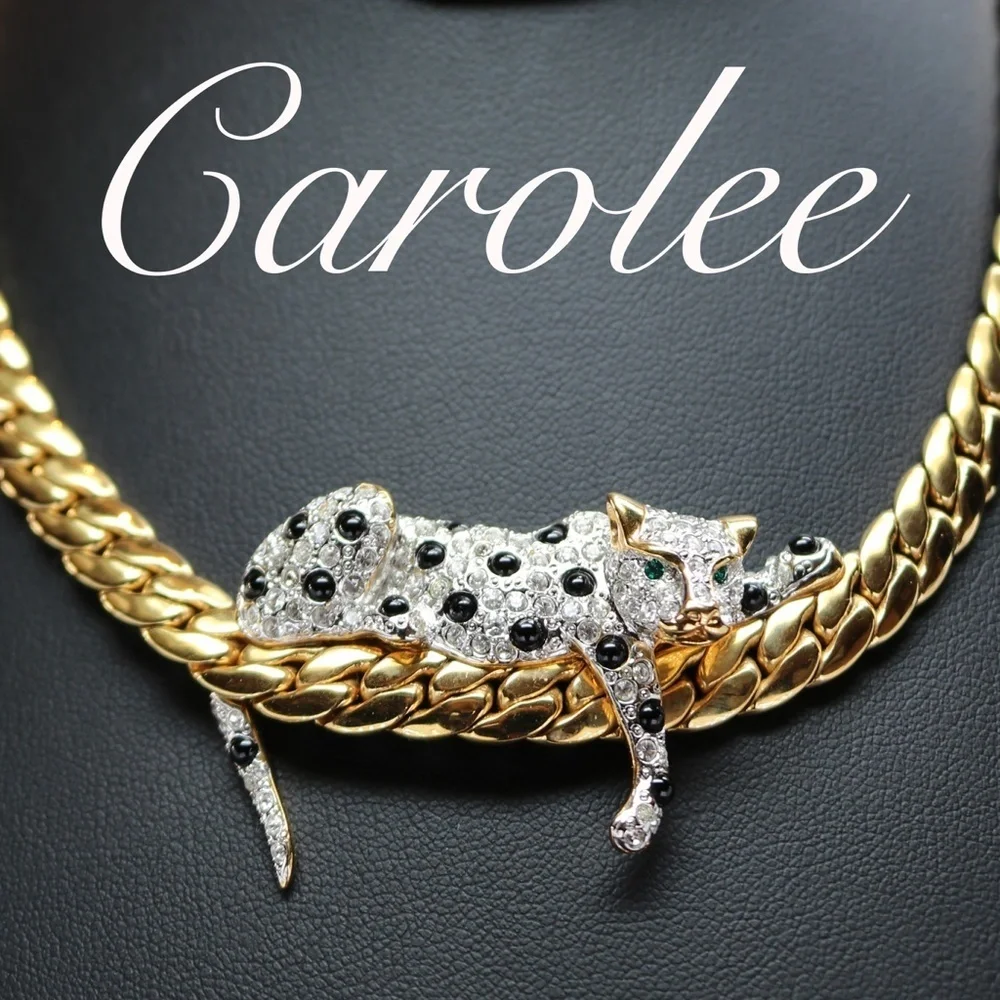Duchess of Windsor ⚜️ Vintage Leopard Crystal Encrusted Necklace by Carolee 🐆 - Picture 12 of 16